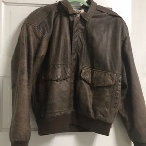 Vintage Brown Leather Bomber Jacket